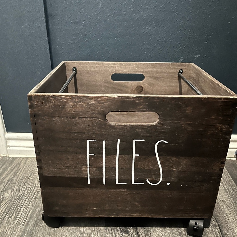 Rae Dunn Wooden File Storage Box on Wheels